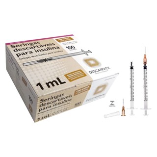 Seringa Insulina 1ml com Agulha 13x0,45mm 26g Descarpack caixa com 100 unidades em Oferta na Shopee