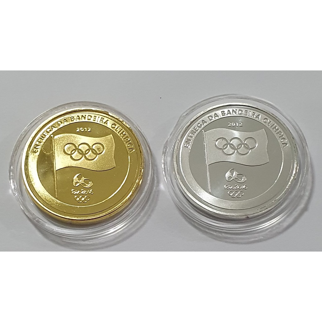 Medalha Entrega Da Bandeira Olímpica Ouro E Prata 27 Mm