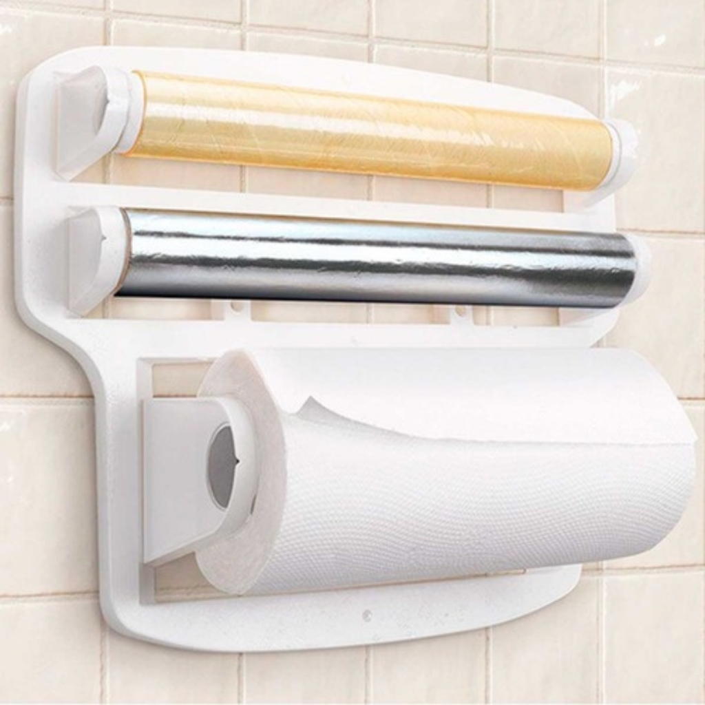 Suporte Para Cozinha 4 x 1 Papel Toalha PVC Papel Alumínio Gancho Para Utensílios em Oferta na Shopee