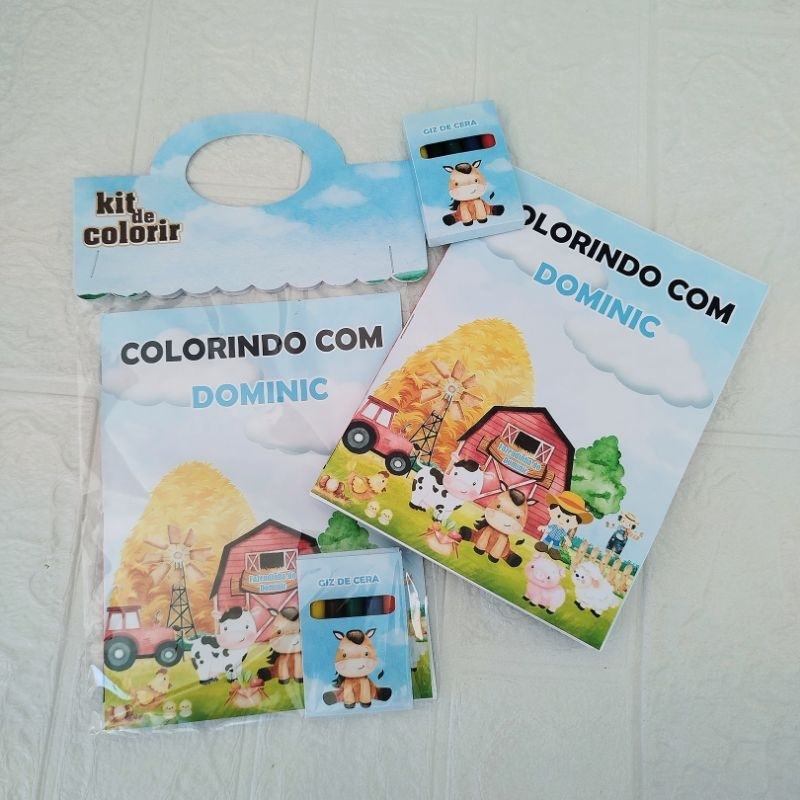 Kit Livrinho de Colorir Personalizado Lembrancinha Fazendinha Aquarela