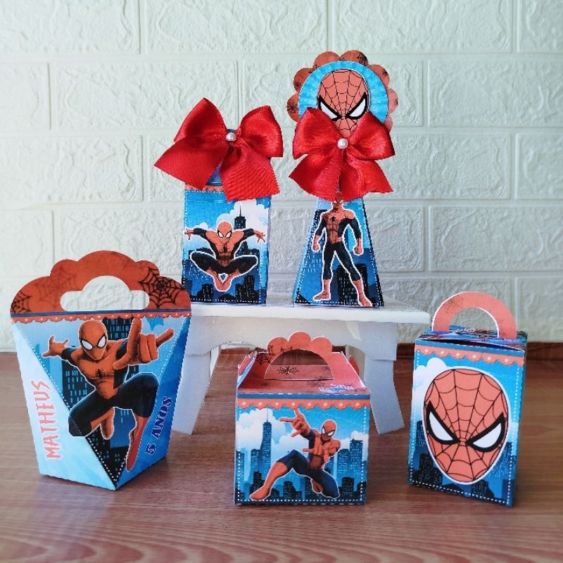 Kit Festa Caixinhas Personalizadas Lembrancinhas Homem Aranha-Pegue e Monte