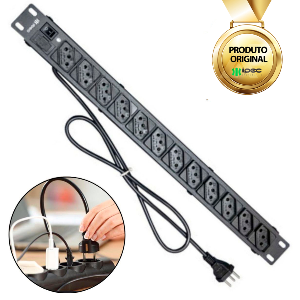 Régua Extensão Profissional Filtro De Linha 19'' 12 Tomadas em Oferta na Shopee