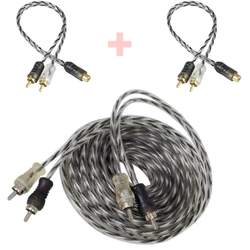 Kit Cabo Rca Som Automotivo Injetado 5 Metros + 2 Cabos Y 2m+ 1f Carro P/modulo