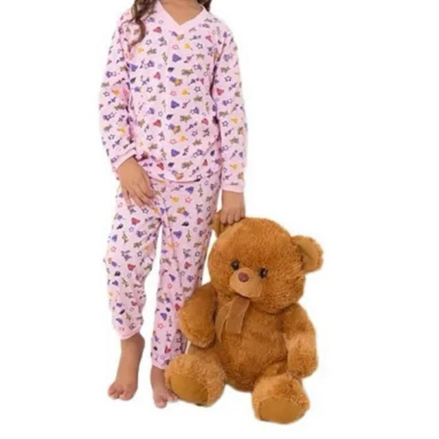 Kit 3 Pijamas Infantil Manga Longa Menina Feminino Atacado Barato 1 ao 7 - PRONTA ENTREGA
