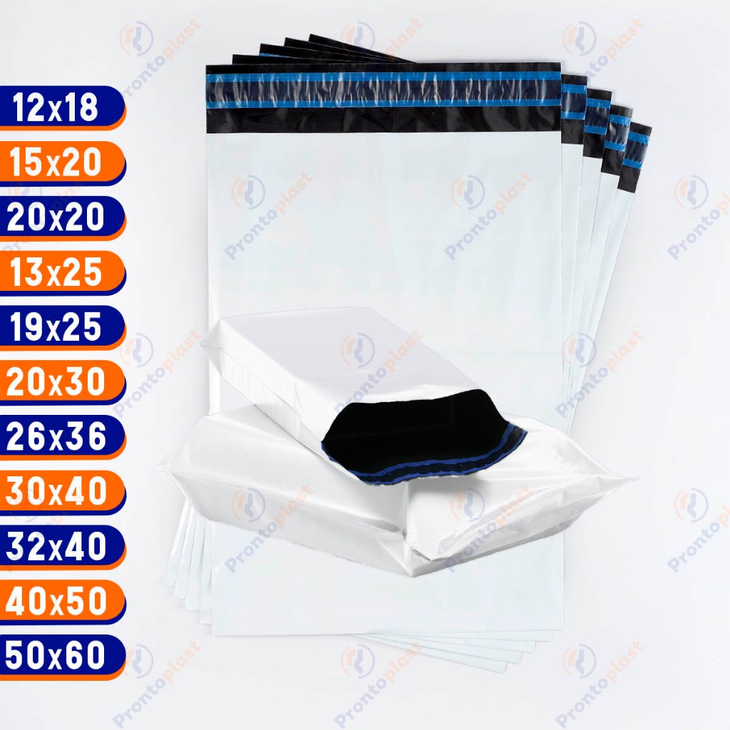 100 Envelope de Segurança, Saco Envio Branco Coex Premium -Vários Tamanhos (40x50 e 50x60 são 50 un) em Oferta na Shopee