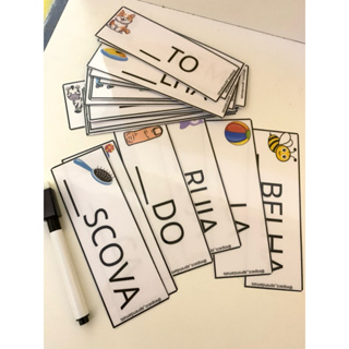 FICHAS PARA ALFABETIZAÇÃO PLASTIFICADAS - FAMÍLIAS SILÁBICAS (COM CANETA) em Oferta na Shopee