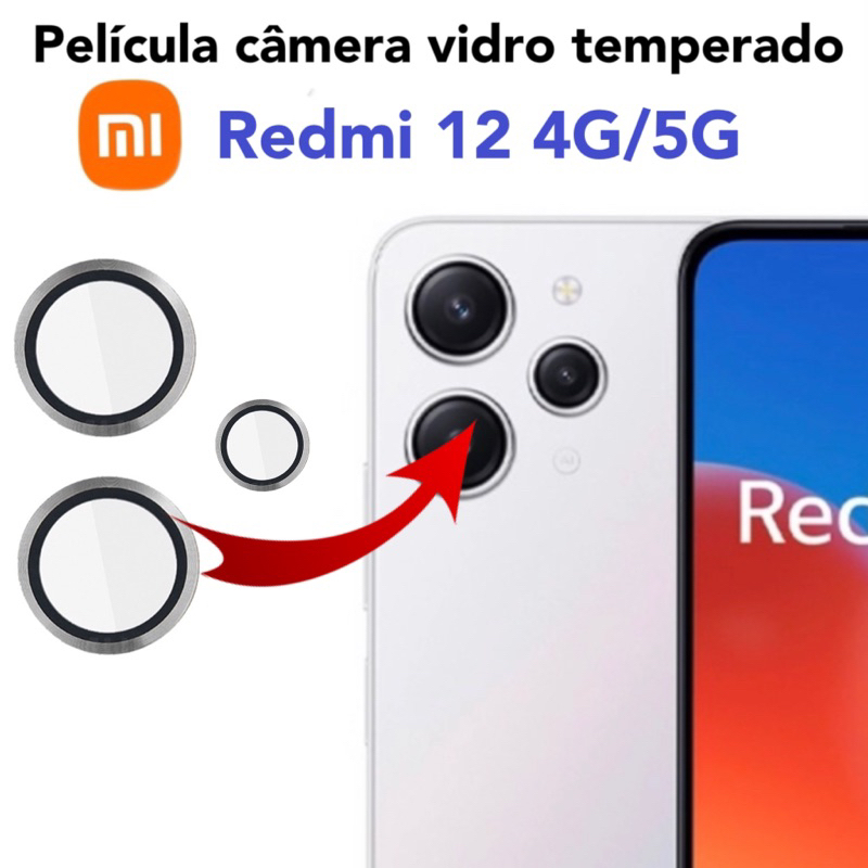Kit(3 peças)Películas De Câmera vidro temperado Para Xiaomi Redmi 12 4G/5G Protetor De Lente de celular traseira Com Anel De Metal colorido em Oferta na Shopee