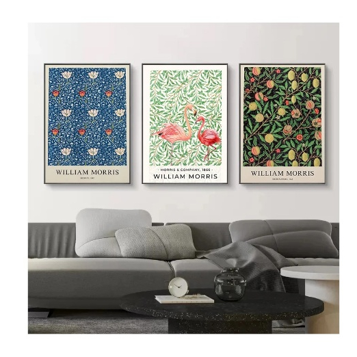Quadros decorativos Abstrato William Morris Canvas Pintura, flor, folha, pássaro (3 peças)
