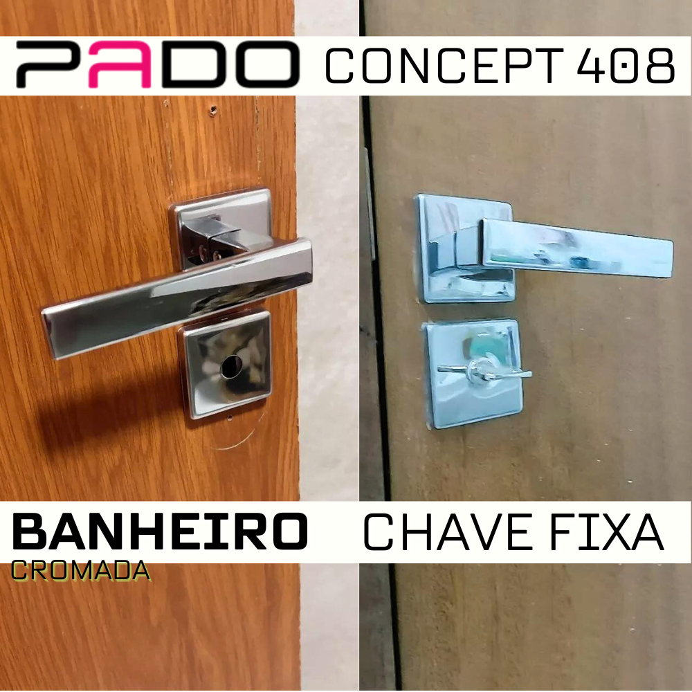 Fechadura de Chave Fixa Porta Banheiro Pado Concept 408 Porta de Madeira/Alumínio Broca 40mm Cromado