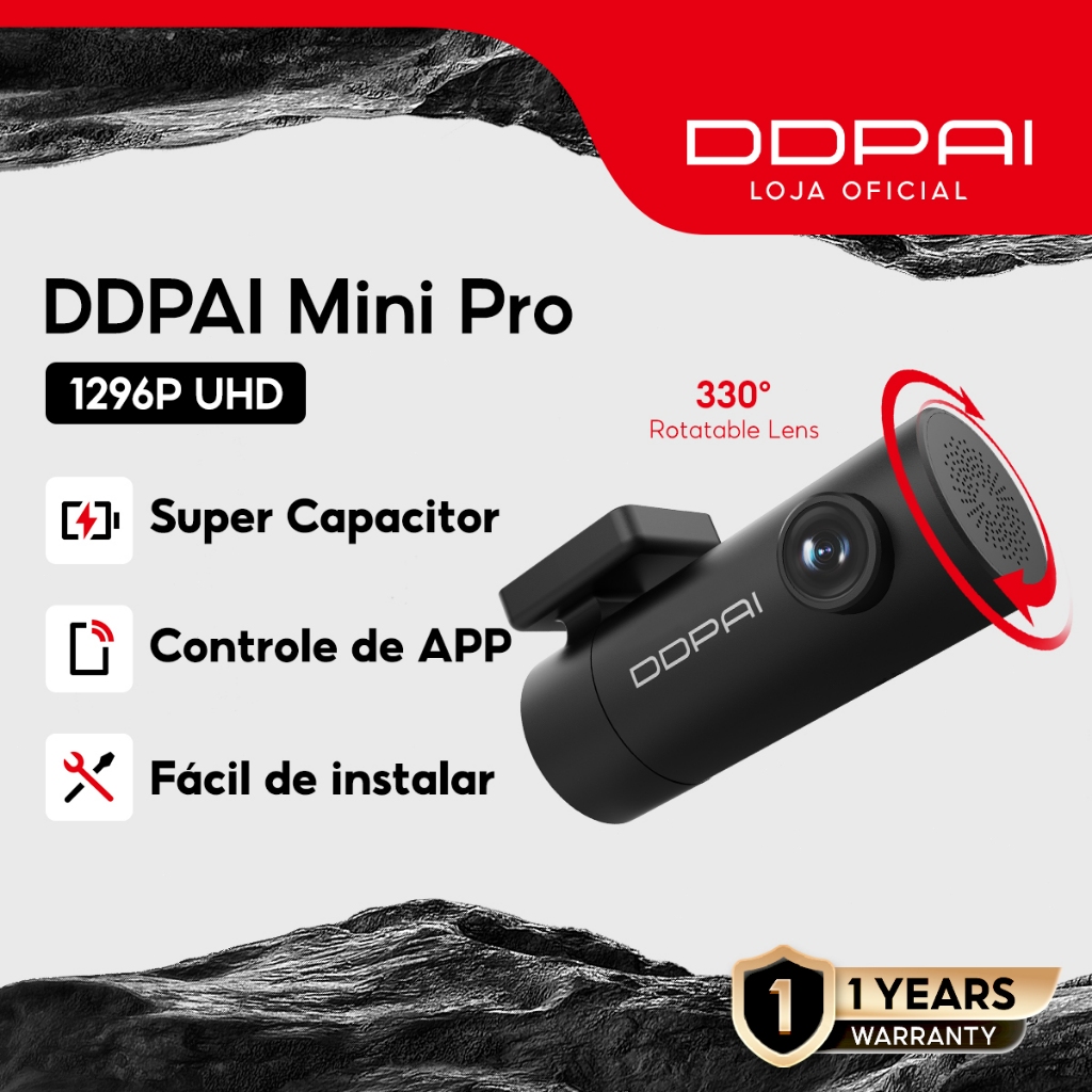 DDPAI Mini Pro Câmera Veicular 1296P Ângulo de 140° Dash Cam Wi-Fi Visão Noturna Monitoram...