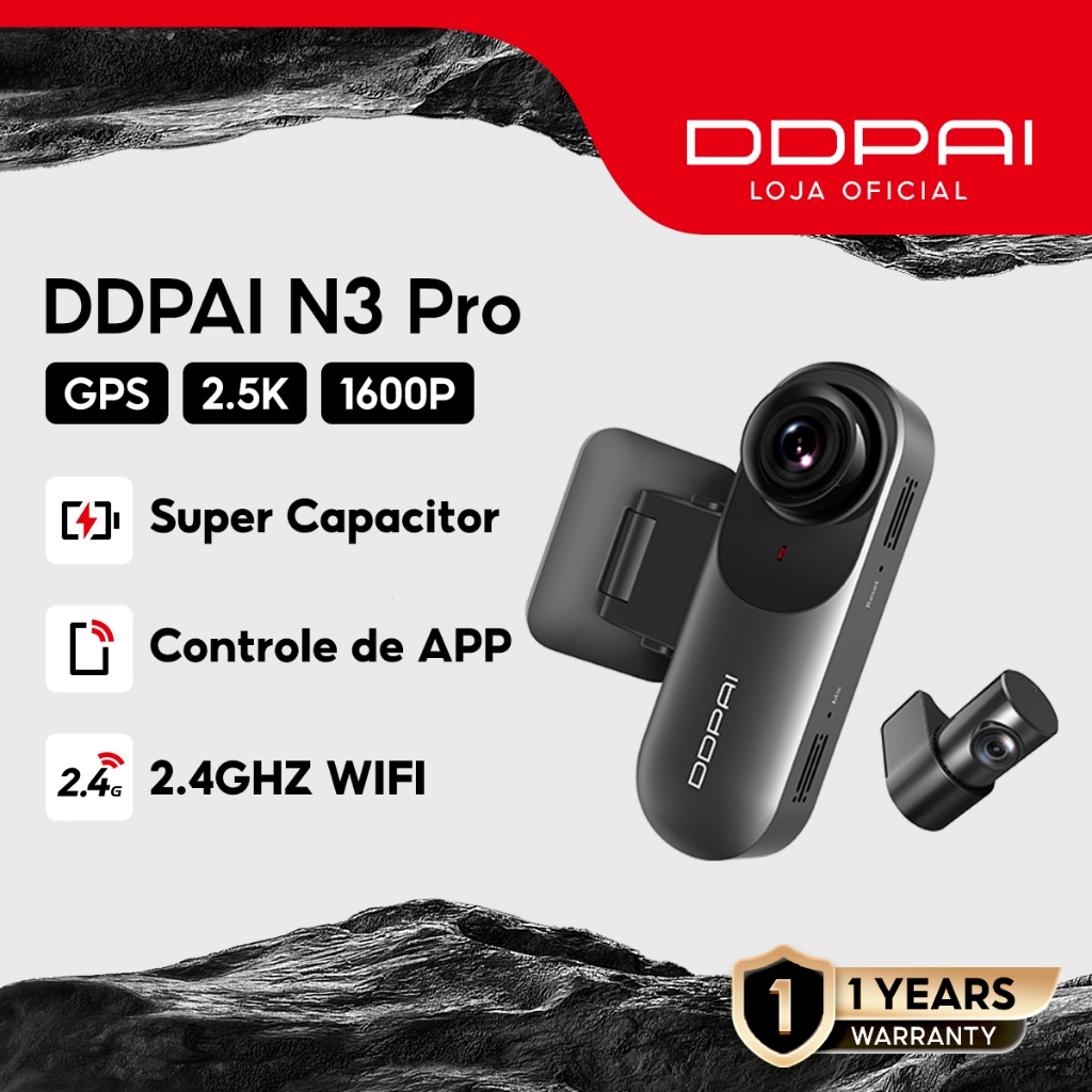 DDPAI N3 Pro GPS Câmera Veicular 1600P+1080P Visão Noturna GPS Sensor G App Ampla Faixa Dinâmica - Spare Parts and Accessories for Vehicles