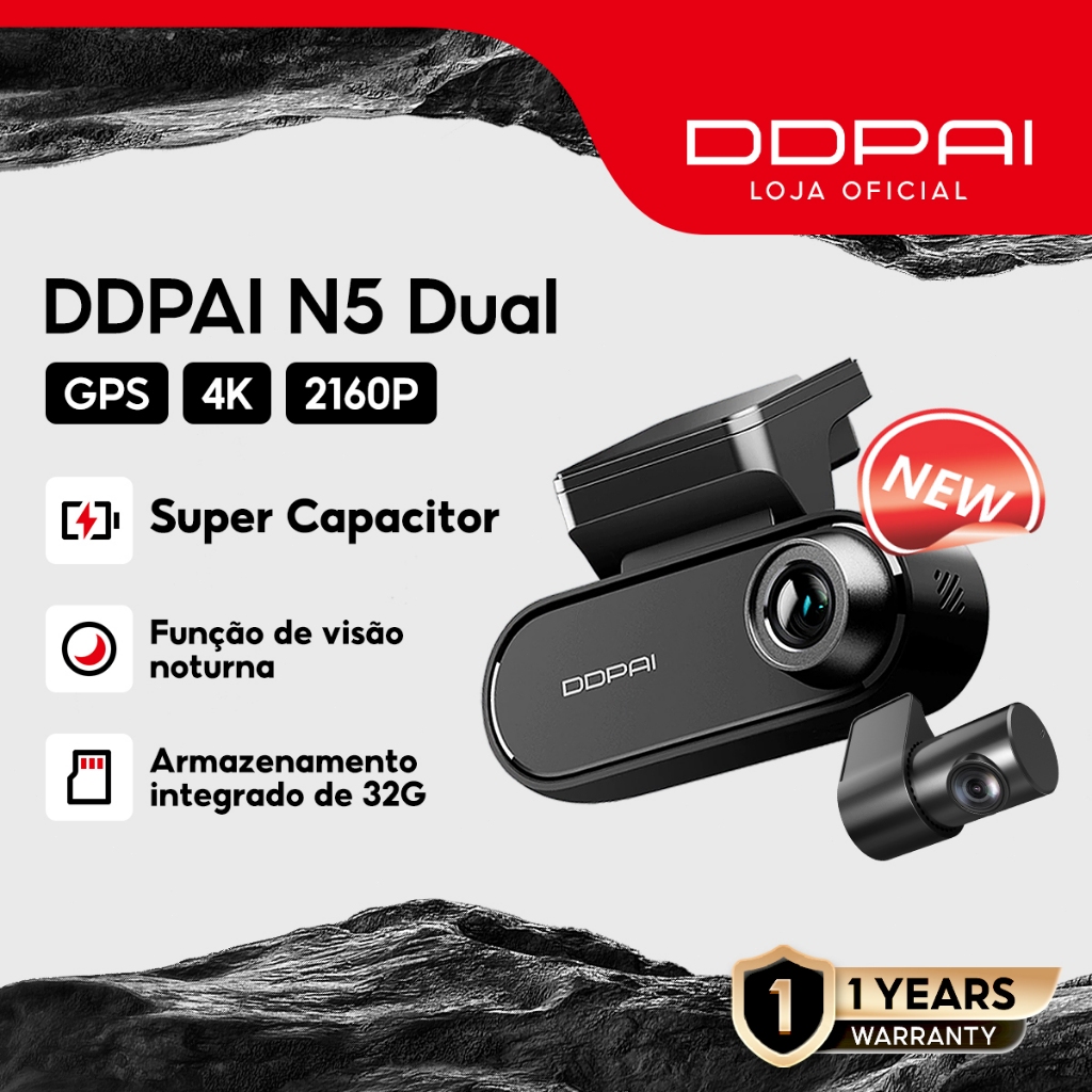 Câmera Veicular DDPAI N5 Dual 4K +1080P com 32G eMMC Controle de Voz ADAS WiFi 5G APP Visão Noturna - Spare Parts and Accessories for Vehicles