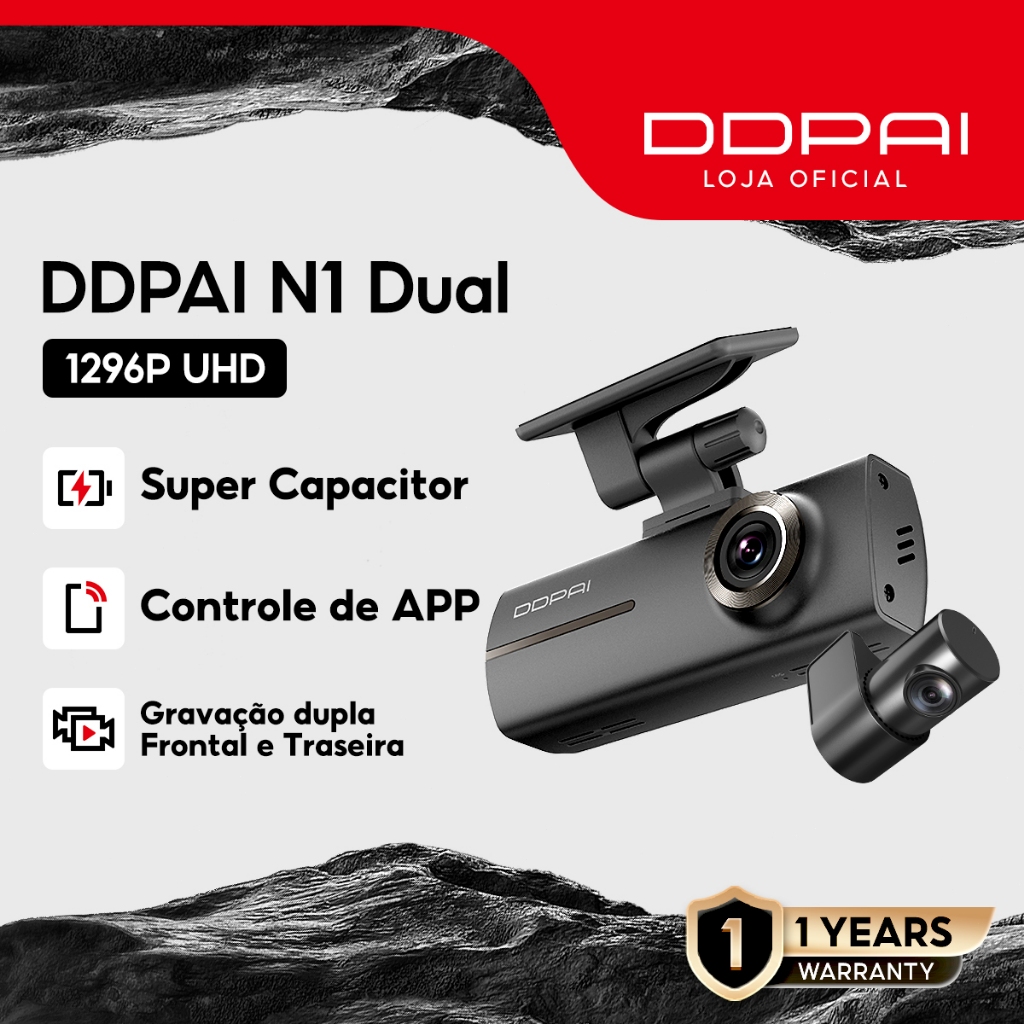 Câmera Veicular DDPAI N1 Dual 1296P+1080P WiFi App Supercapacitor Visão Noturna Gravação em Loops - Spare Parts and Accessories for Vehicles