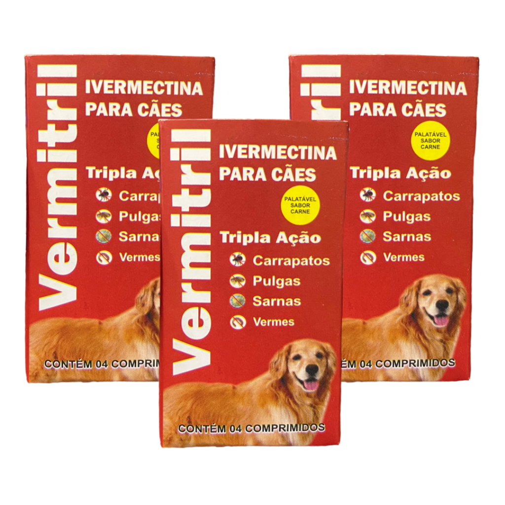 Vermitril Anti Carrapatos, Vermes, Pulgas E Sarnas - 12 Comp Mastigáveis p/ 15kg Cada - sabor Carne em Oferta na Shopee