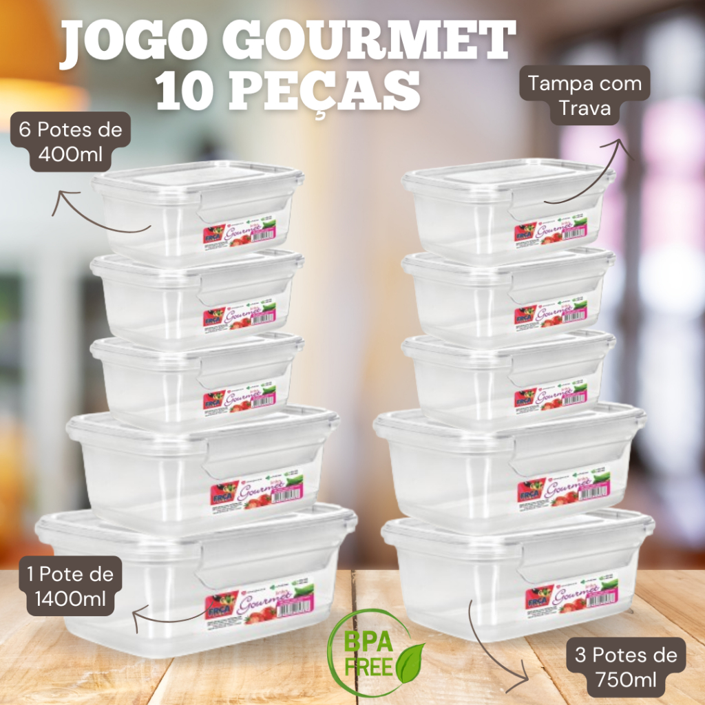 Kit 10 Potes Trava, Jogo Gourmet 6 Potes 400ml, 3 Potes 750ml, 1 Pote 1400ml