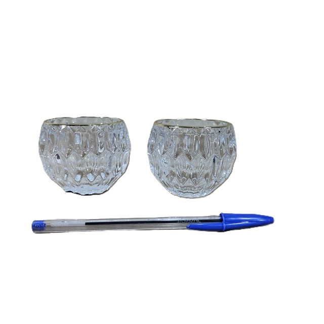 Jogo Par Porta Velas Cristal E Ouro Facetado 7,5x6cm 180g