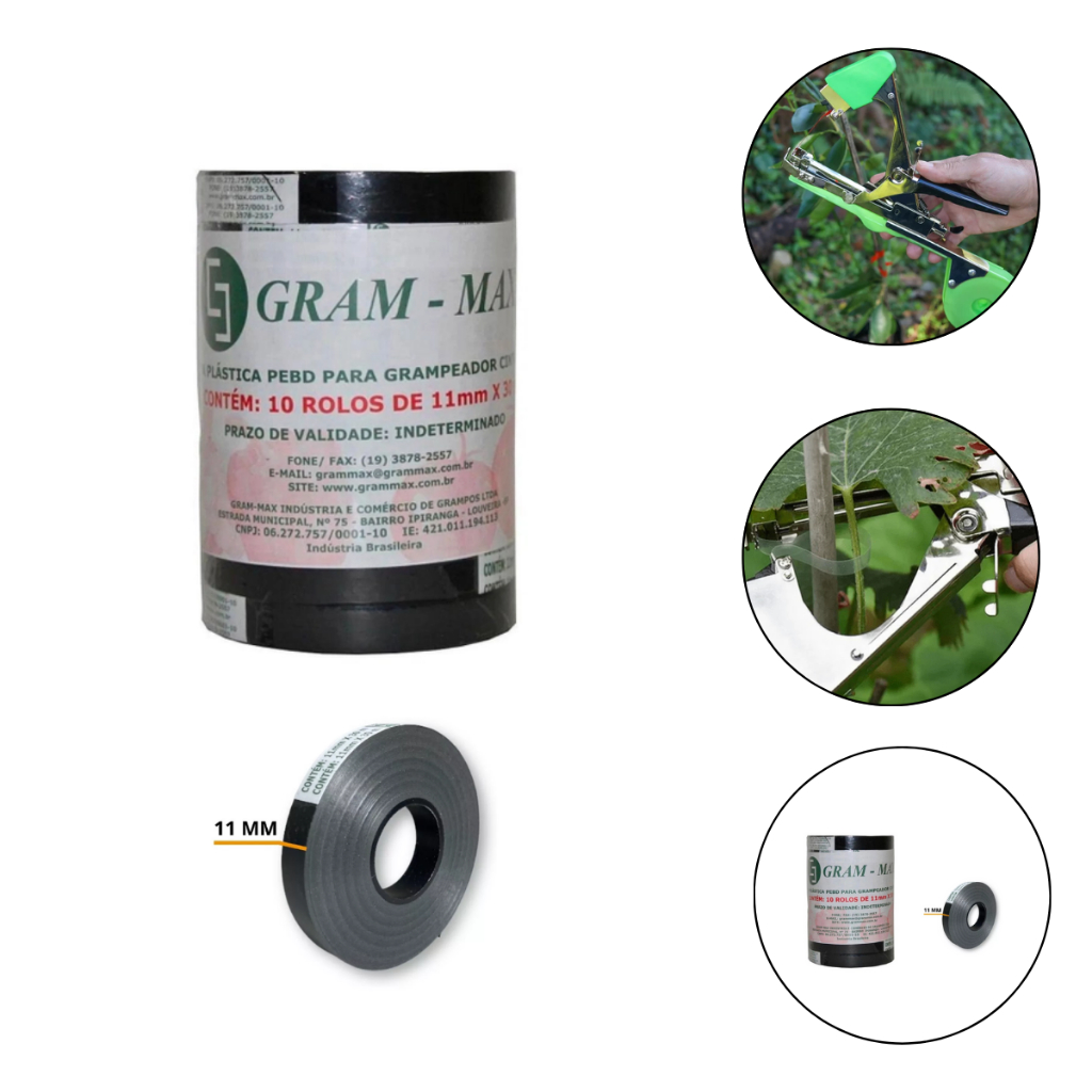 Pacote com 10 Rolos de Fita Preta para Alceador Plástico Reciclado 11mm x 30 metros