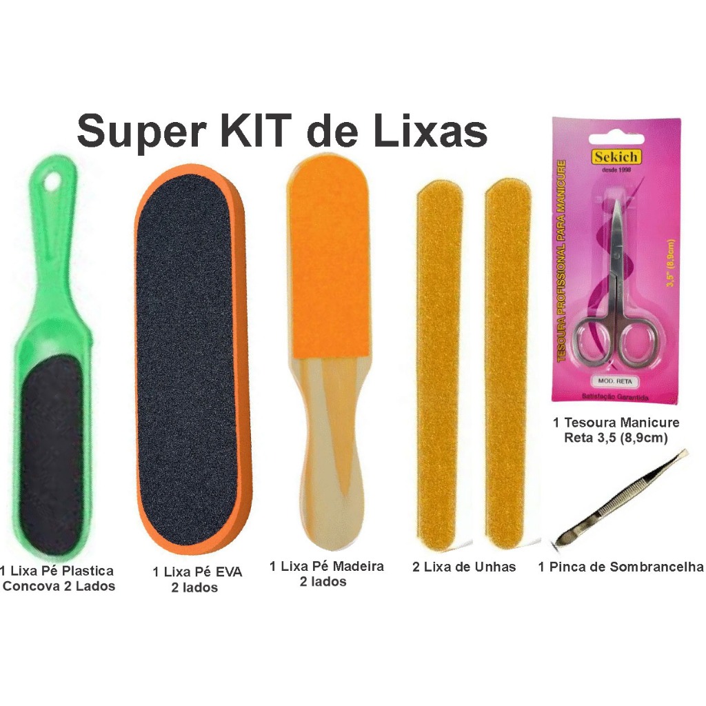 kit Manicure Lixa de Pé Concova EVA Madeira Unha Calo Palinho UnhaTesoura Pente
