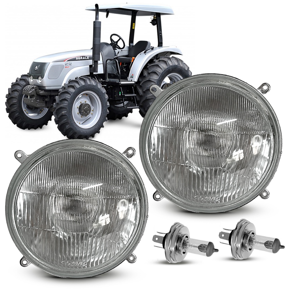 Par Farol Dianteiro Lente Vidro Estriado Trator Agrale Maxion Massey Ferguson Com Lâmpada H4