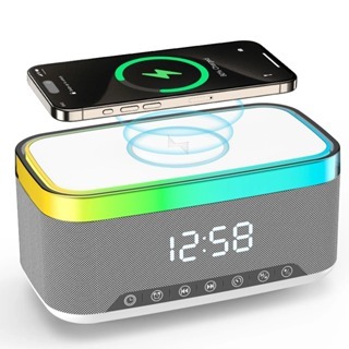 Caixinha De Som RGB Carregador Indução Relógio Multifunção Altofalante Bluetooth em Oferta na Shopee