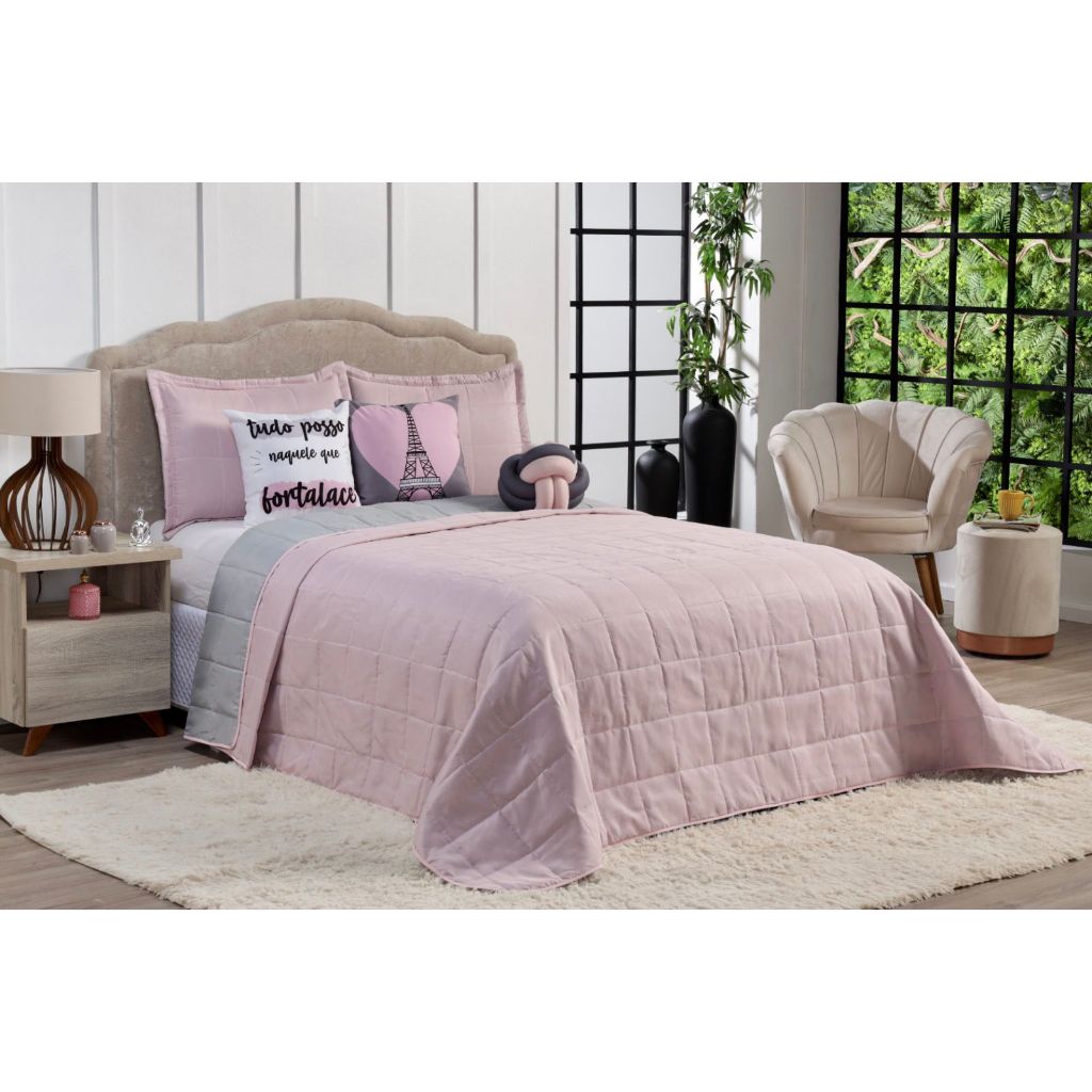 Colcha Cobre Leito Casal King Dupla Face Kit 6 Peças Stillus 2,90x2,50m
