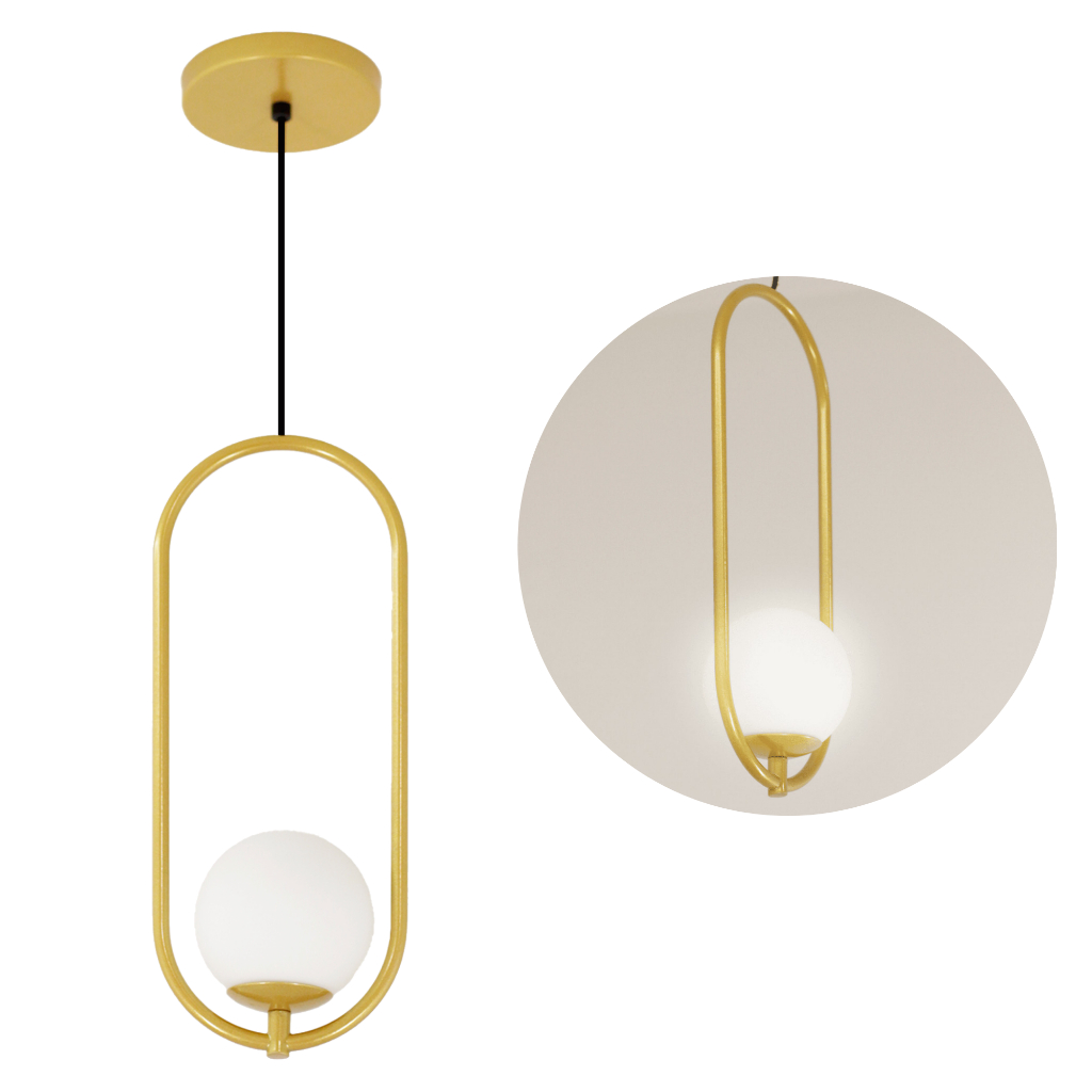 Luminaria Pendente Teto Arco Globo Vidro Sala Cama Dourado
