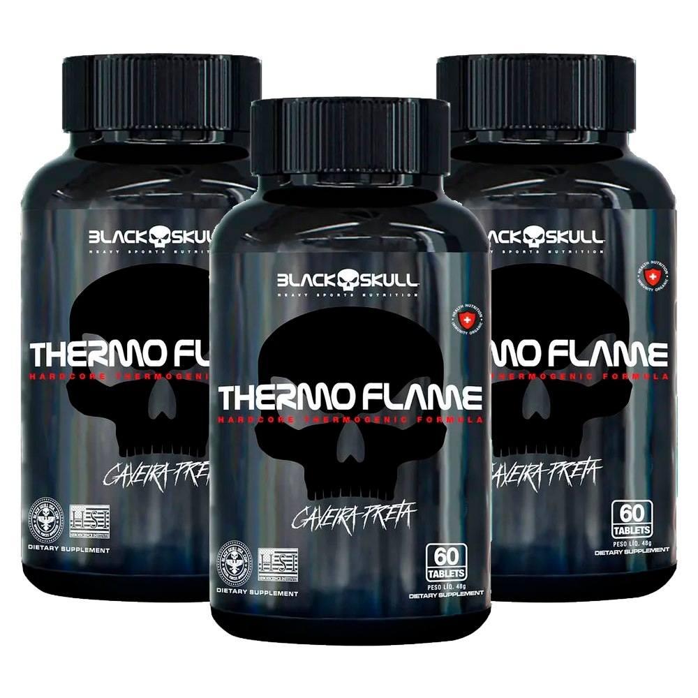 3x Termogênico Thermo Flame - 60 Cápsulas cada - Caveira Preta / Black Skull