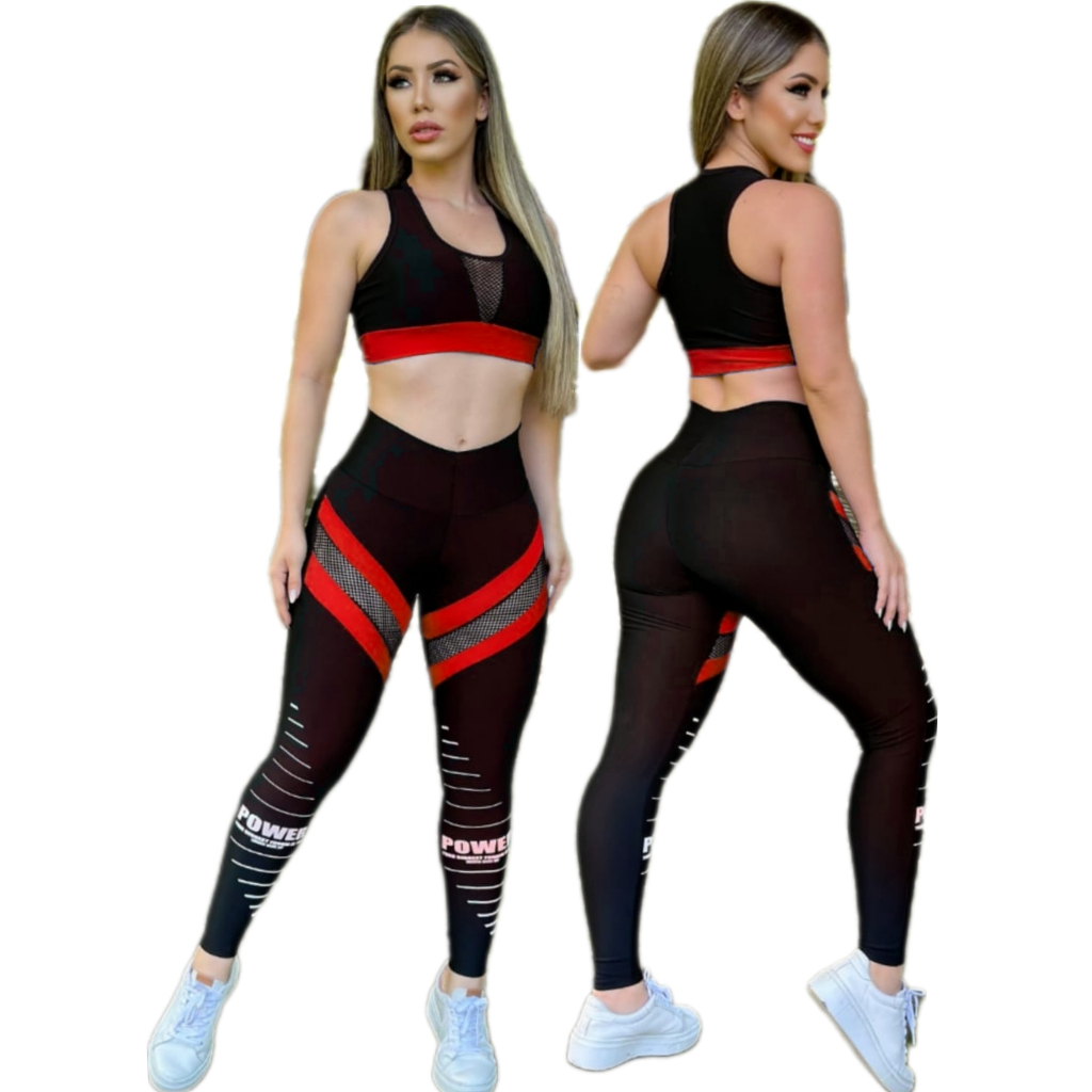 Conjuntos fitnes de academia moda feminina calça e croped feminino promocao