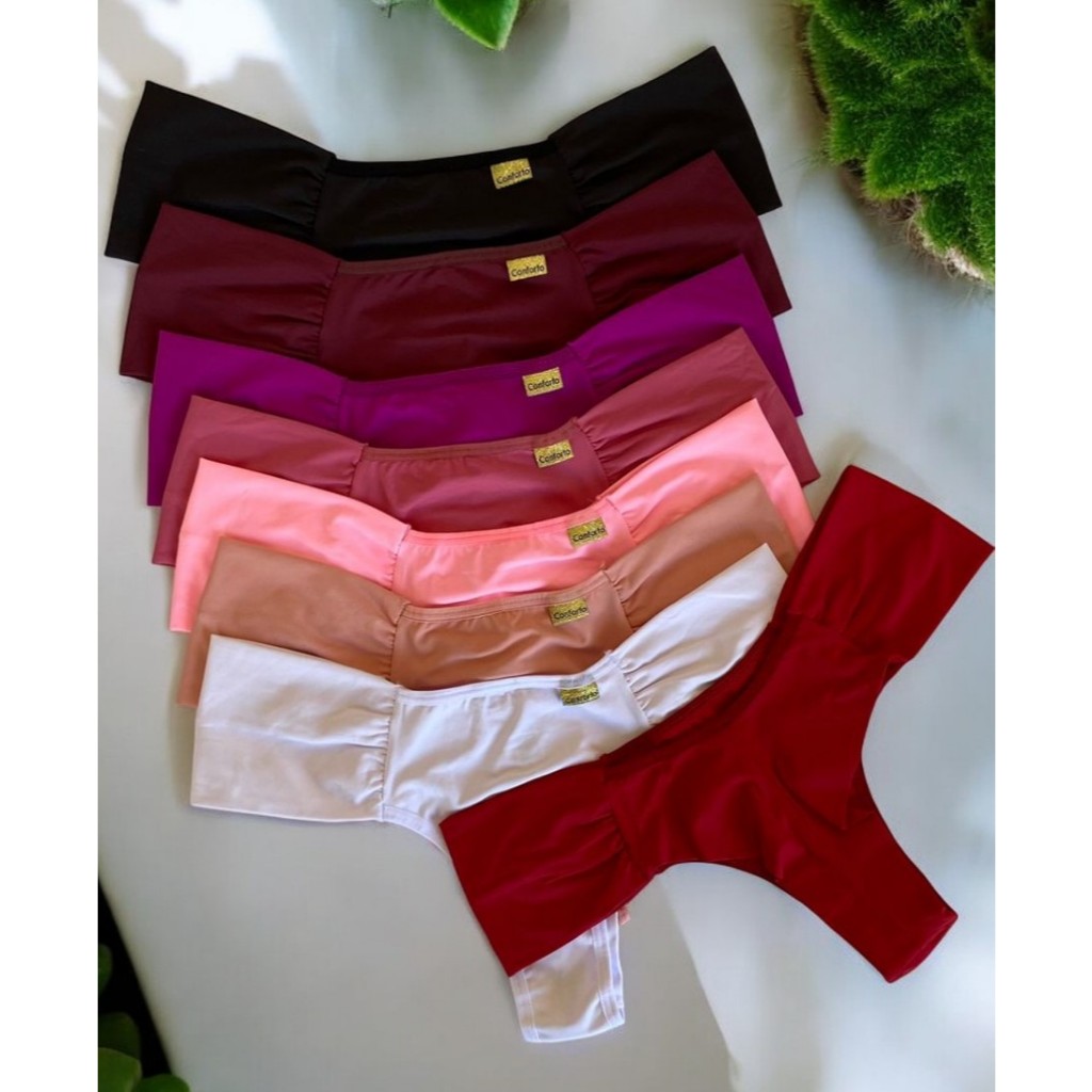 Kit Calcinha Pala Larga Fio Duplo Conforto Microfibra Lingerie Cos Alto Tanga Lateral Reforçada