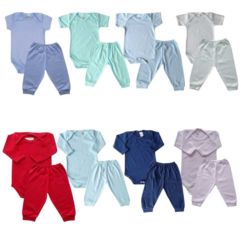 Kit 16 Peças - 4 Body Mc + 4 Bore Ml + Culote Bebê Atacado Enxoval Neutro Barato Pijama Menino Menina