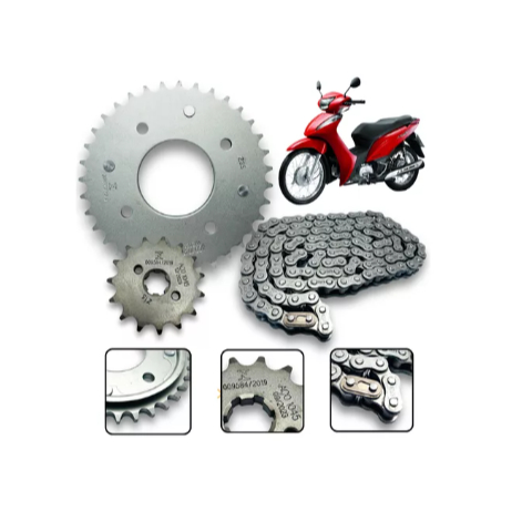 Kit Relação Biz 100 98-05 Completo Sem Retentor Aço 1045 Alta Durabilidade Corrente Coroa Pinhão