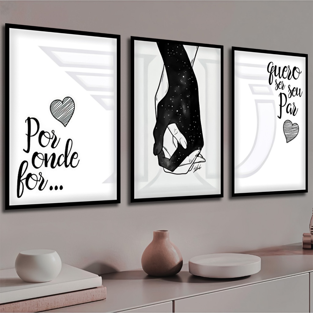 Kit 3 Quadro Decorativo Por Onde For Quero Ser Seu Par Quarto Sala Luxo
