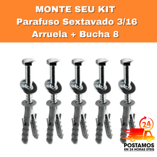 Parafuso Sextavado 3/16+ Arruela Lisa+ Bucha 8mm- 10 á - 50 UNIDADES em Oferta na Shopee