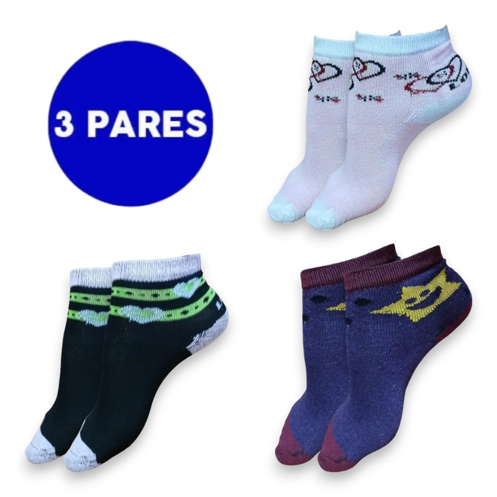 Kit 3 Meia Feminina Infantil Estampada Menina Cano Curto Confortável Dia a Dia Respirável 27 a 30