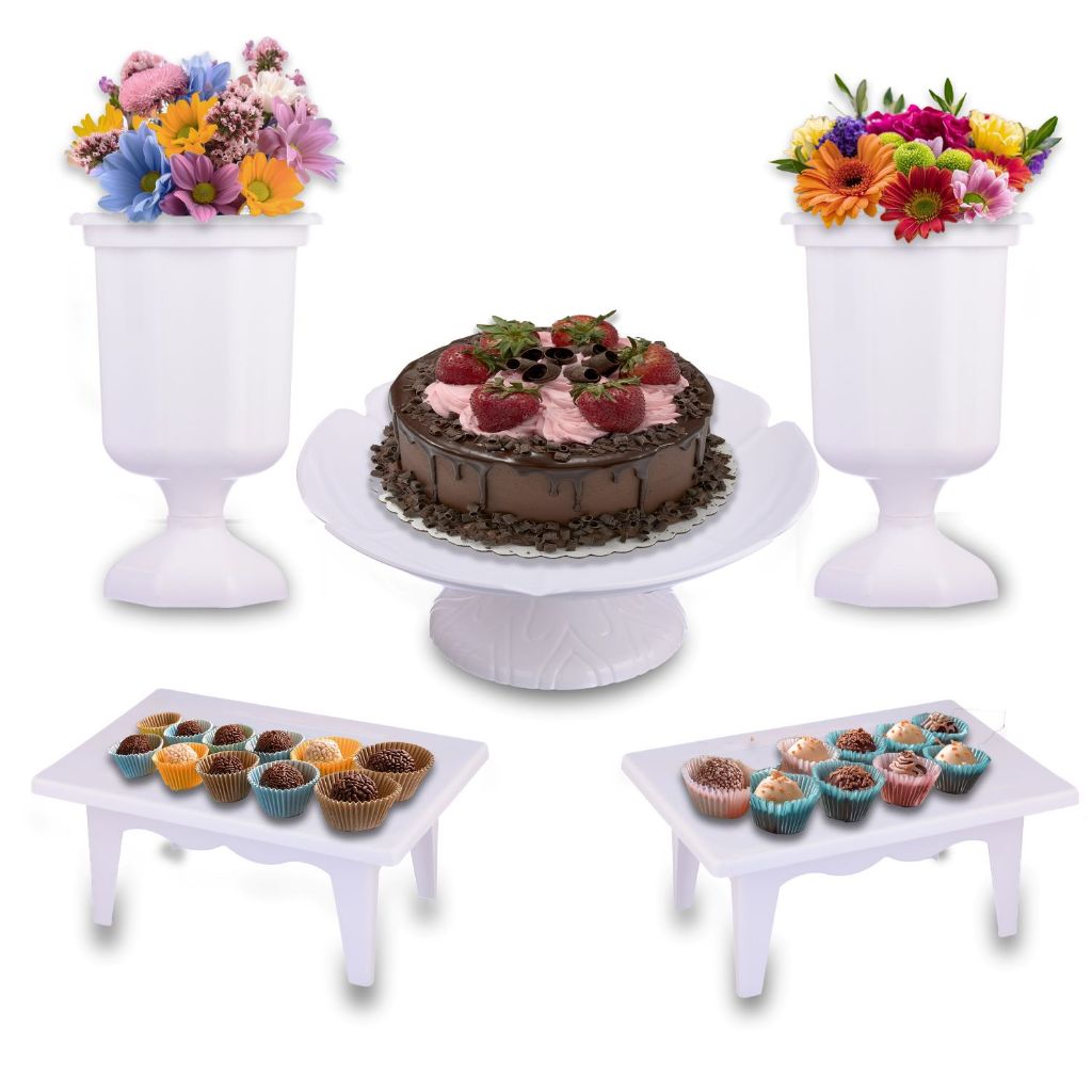Boleira 23cm + Vaso Grego + Mesinha - Linha Premium