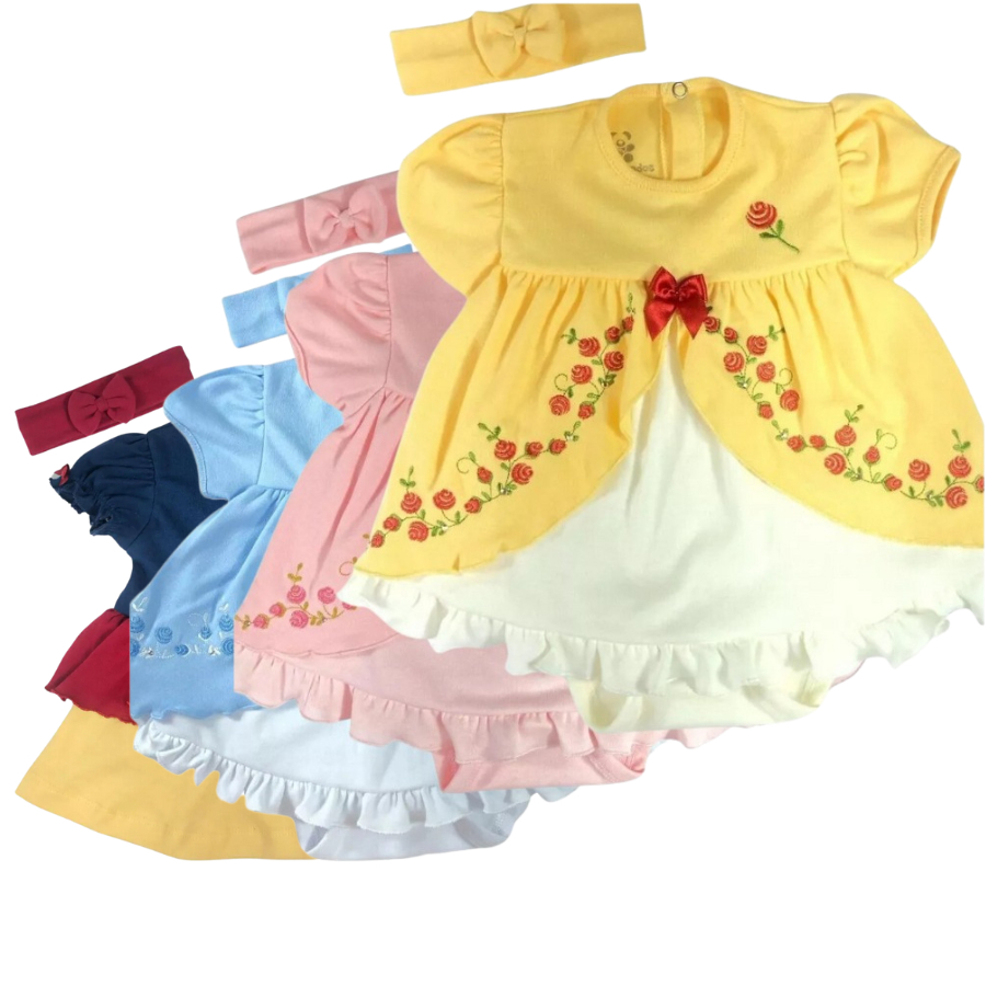Body Vestido Bebê Fantasia Princesa Bela Adormecida Branca de Neve Bela Cinderela Disney + Faixa em Oferta na Shopee