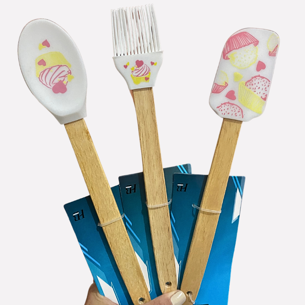 Kit Colher Pincel Pão Duro Silicone E Cabo Madeira em Oferta na Shopee