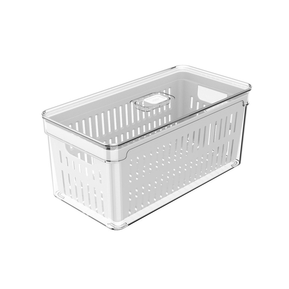 Organizador Clear Fresh com Cesto e Tampa 5 Litros Organização Geladeira Alimentos Cozinha - Home & Living