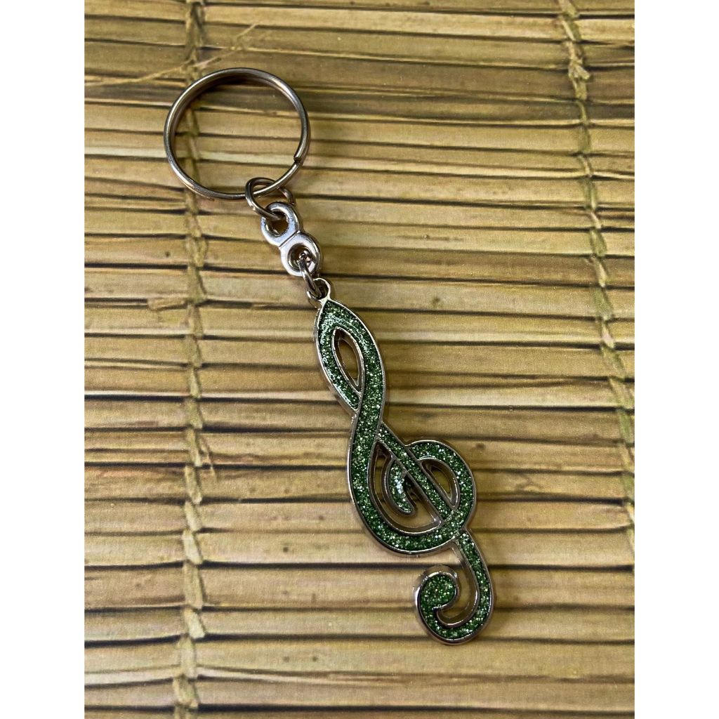 Chaveiro Clave de Sol em Metal Musica Verde Com Gliter