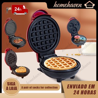 110v Máquina elétrica de waffle redonda e em forma de coração/panqueca/sanduicheira/fabricante de donuts/grelha multiuso portátil antiaderente em Oferta na Shopee