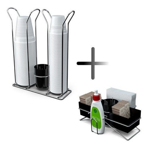 Organizador De Copos De Copos Descartáveis 200ml 80ml Água Café + Porta Sachê Cromado Preto De Mesa Guardanapo Açúcar em Oferta na Shopee