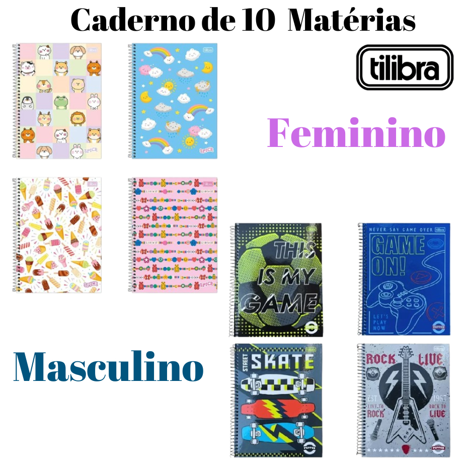 Caderno Feminino E Masculino 10 Matérias 160 Folhas 20X27,5CM Capa Dura Multicolorido Pepper Tilibra em Oferta na Shopee