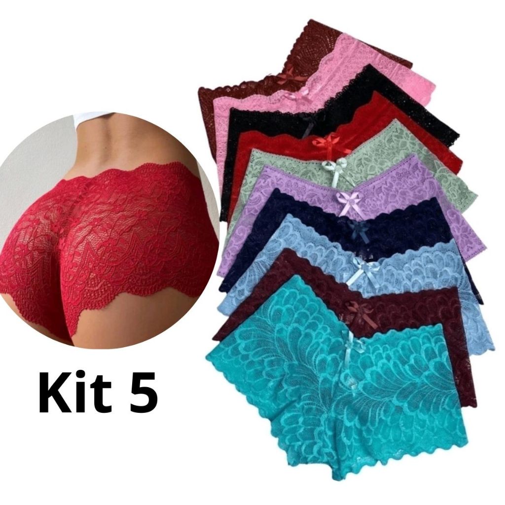 Kit Calcinha Caleçon Shortinho de Renda Sensual Lingerie Confortável - Calesson em Oferta na Shopee