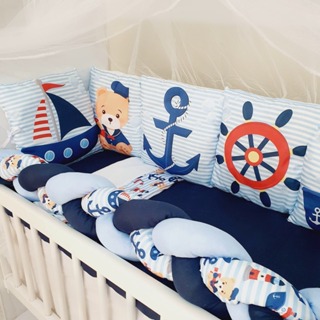 Kit Mini Berço com 12 peças + Saia de Berço Bebê Menino Marinheiro em Oferta na Shopee