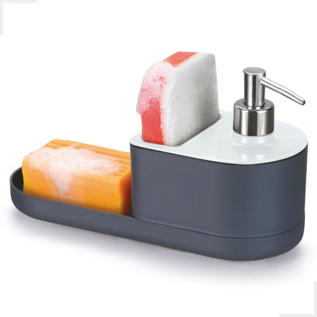 Dispenser Detergente Suporte Porta Bucha Esponja Sabao Pia Cozinha Lavanderia Cinza Arthi - Home & Living