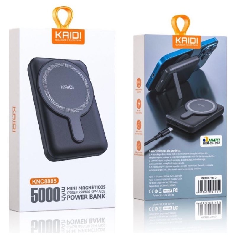 Power Bank Indução Magnético Carregador Portatil Carregamento Rapido Com Suporte KAIDI Original