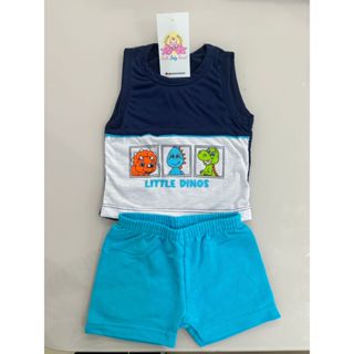 Conjunto blusa regata dino/ bermuda moletinho para bebê/ infantil menino PMG 1/2/3 em Oferta na Shopee