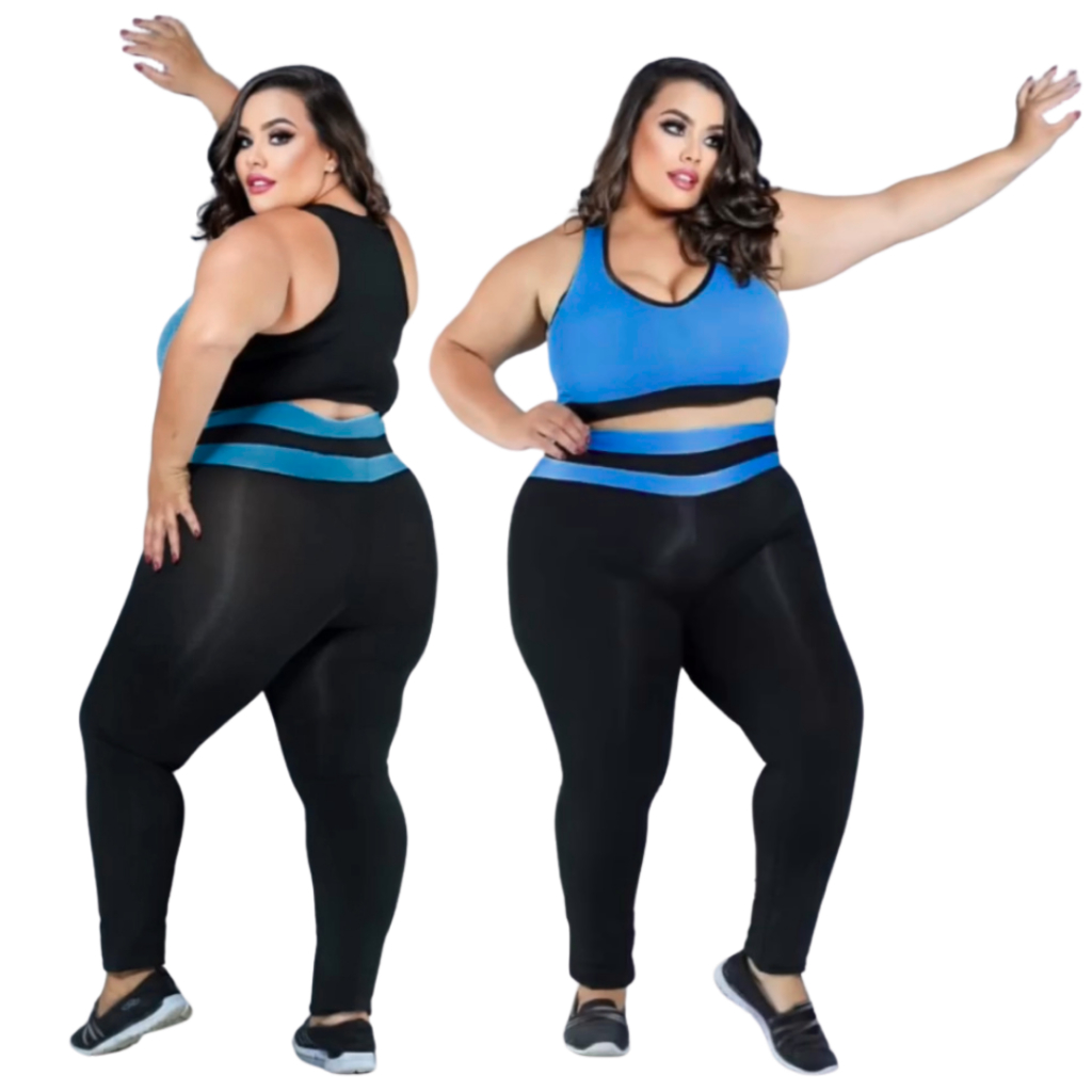 Conjunto de Academia Feminino Plus Size PREMIUM: Calça Legging e Top GG ao EXGG Fitness Curves
