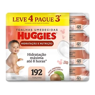 Kit com 4x Toalha Lenço Umedecida Huggies Hidratação e Nutrição Pacote 48un cada - Total 192 em Oferta na Shopee