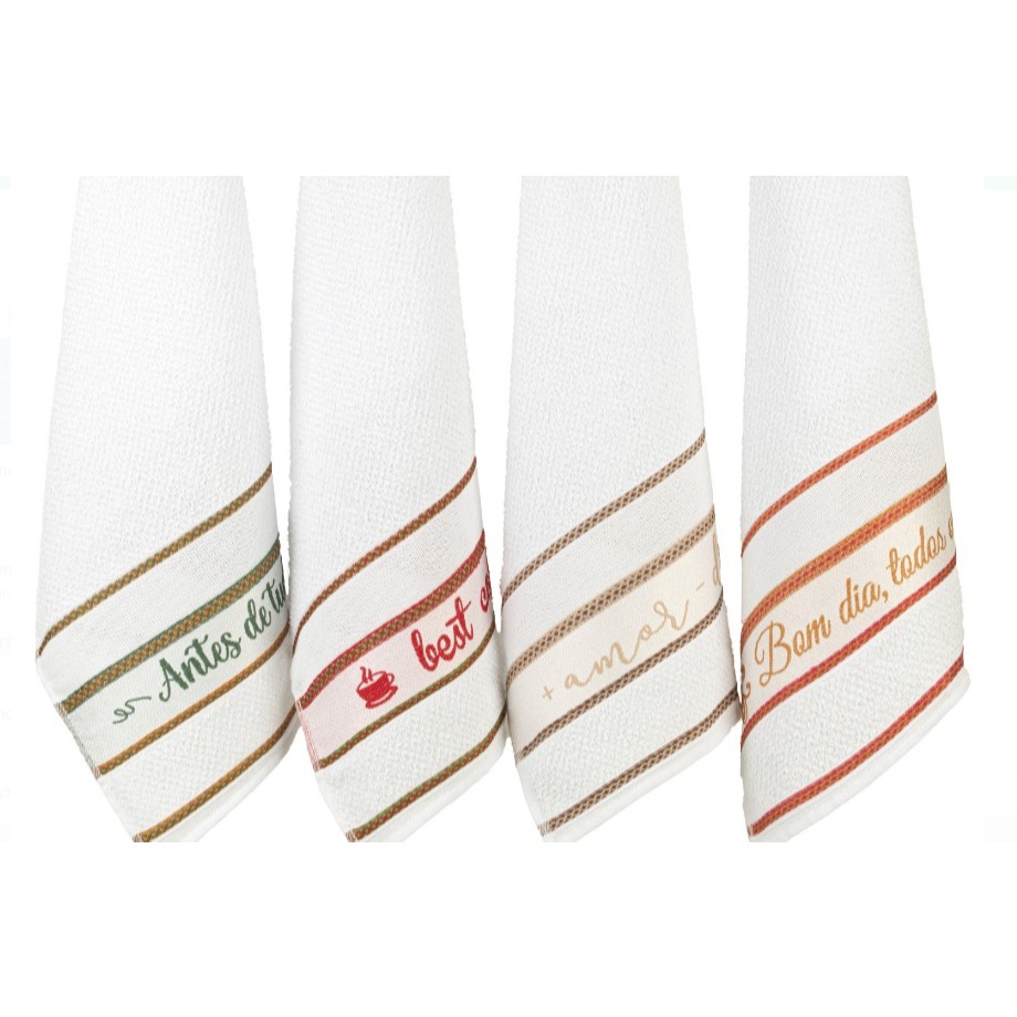 Pano Copa Felpudo 6pçs Atoalhado 45x70cm Gourmet c/ Palavras Bordadas 100% Algodão